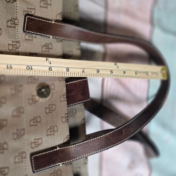 Dooney & Bourke Signature Monogram Tote Bag With Leather Trim Beige/Brown - Picture 14 of 14